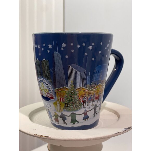Christkindlmarket 2022 Mug Blue With Snowflakes & Cityscape Design Ceramic - Picture 4 of 8